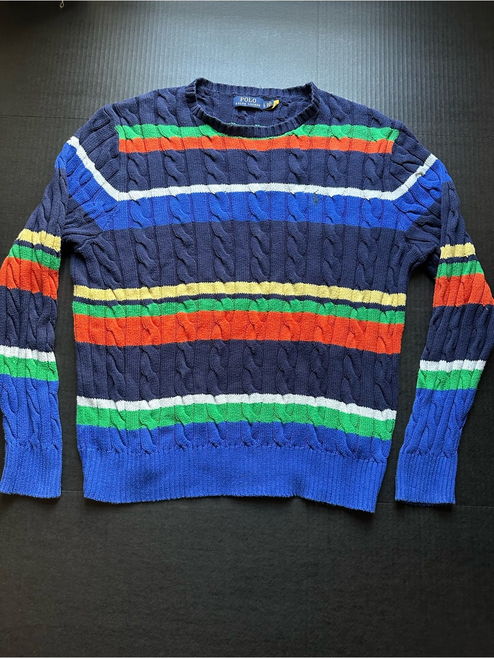 Polo by Ralph Lauren Navy Cable-Knit Multi-Stripe Sweater